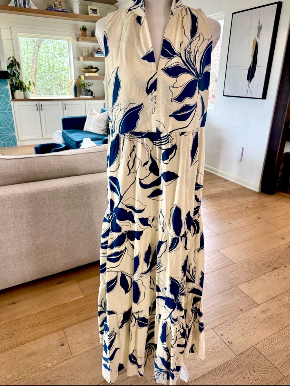 1. State Cream Maxi Dress with Navy Botanical Print - Spring And Summer Dress XS
